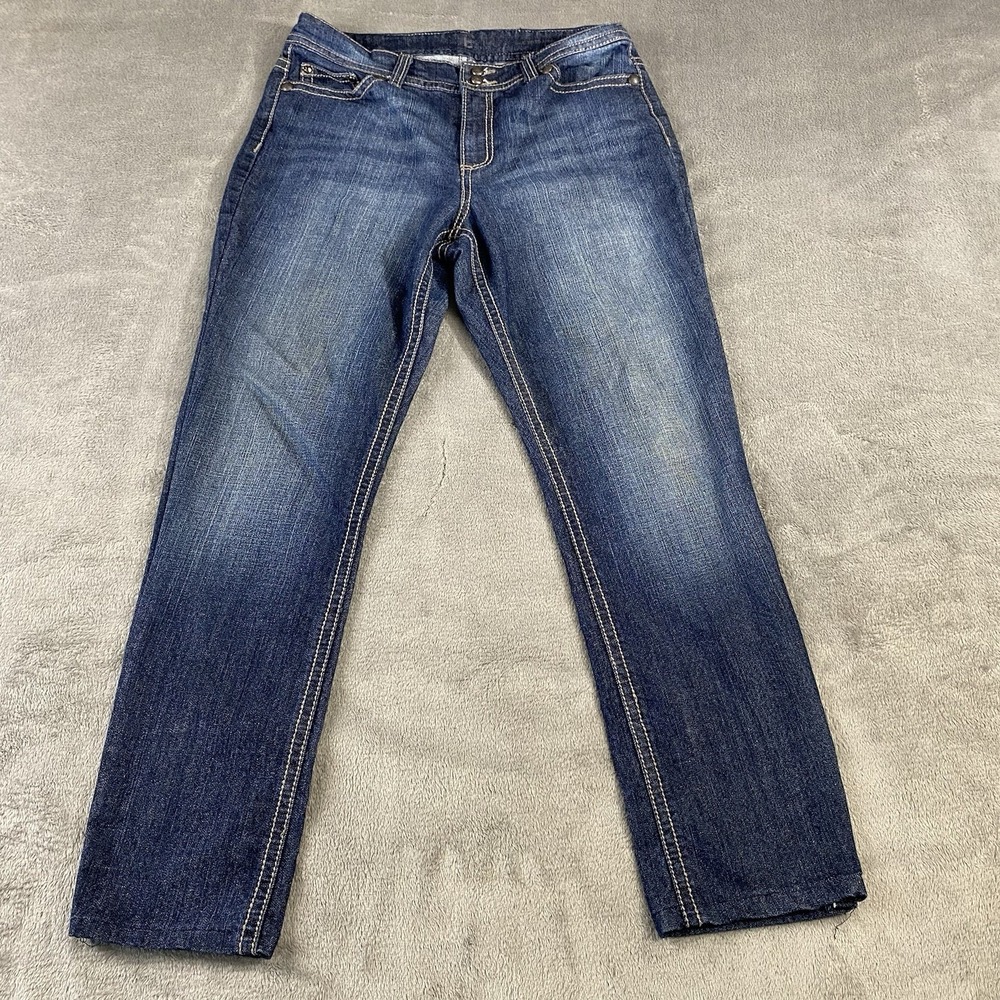 Code Bleu Jeans Womens 12 33W Denim Blue Straight Stretch Embellished (ALTERED)‎
